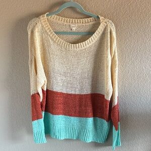 Chic Colorblock Sweater in Cream, Red, and Blue